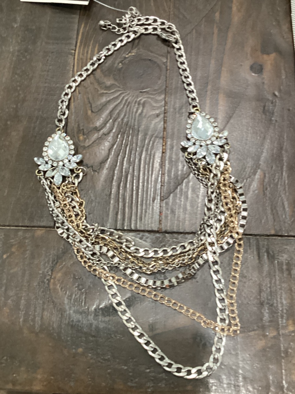 Women’s‎ Two-Tone Statement Necklace with Clear Crystal Accents